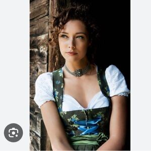 NWT 🦌Alpentrachten Dirndl Salo Deer Floral Blue Green 40 EU From Germany🇩🇪 Rare✨